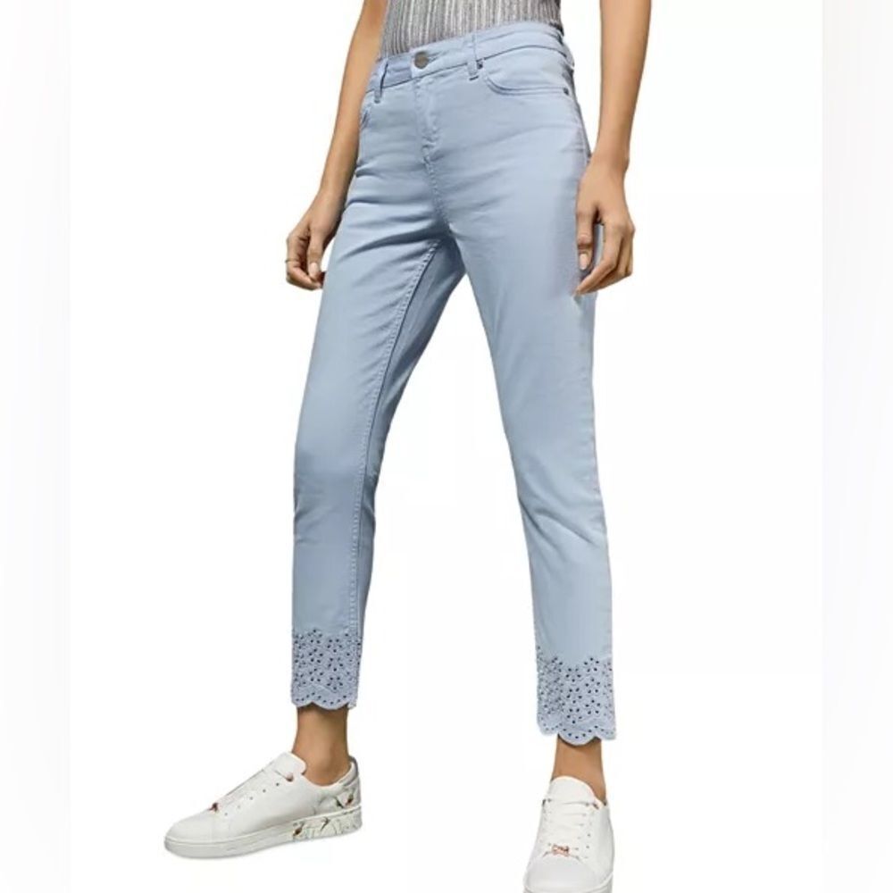 Ted Baker Nellsi Slim-Leg Embroidered-Hem Jeans in Light Blue Size 32